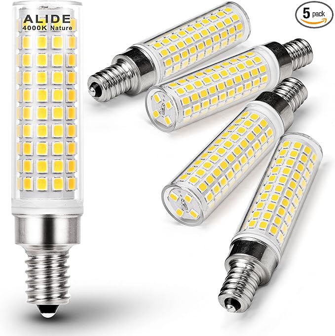 ALIDE E12 100w LED Candelabra Bulbs Replacement C7,4000K Natural White,1200lm T6 10W LED E12 Candle Light Bulbs for Ceiling Fan Pendant Lighting Salt Lamp,Non-dimmable,5 Pack - Bloomnest