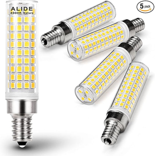 ALIDE E12 100w LED Candelabra Bulbs Replacement C7,4000K Natural White,1200lm T6 10W LED E12 Candle Light Bulbs for Ceiling Fan Pendant Lighting Salt Lamp,Non-dimmable,5 Pack - Bloomnest