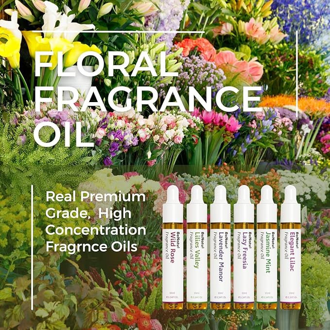 Benatu Floral Premium Fragrance Oils Set for Diffuser, Candle, Soap Making - Spring Scents Aromatherapy Perfume Oil Gift for Home (Rose, Lily, Lavender, Freesia, Jasmine, Lilac) 6 Pcs - Bloomnest