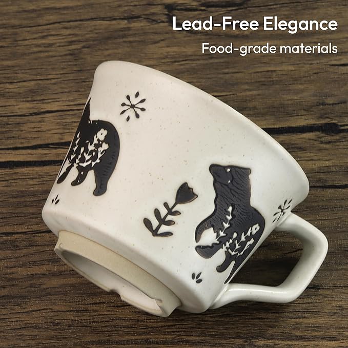 Ceramic Coffee Mug, 12 oz Novelty Unique Teacup with Handle, Stoneware Cup for Tea Mocha Latte Cappuccino Espresso (Set of 2, Fox and Bear)