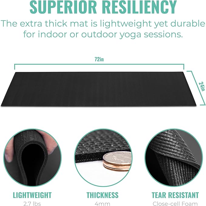 Elevate Yoga Mats, 10 Pack, 72" Long x 24" Wide, 4 mm Thick, Non-Slip and Easy to Clean Gym Mats for Schools and Studios - Bloomnest