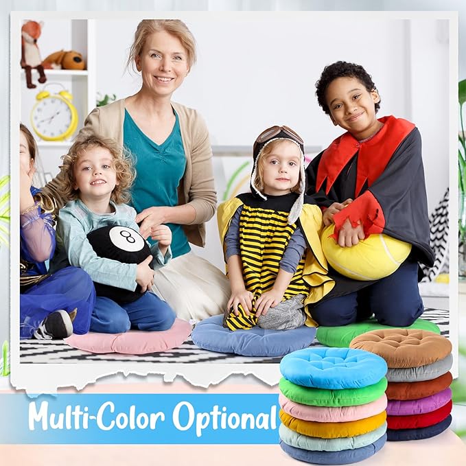 Fumete 12 Pcs Floor Pillows Cushions Seating 16 x 16 Inches Color Round Seat Reading Floor Chair Cushions for Kids Adults Classroom Home School Playing Supplies(Bright Color) - Bloomnest