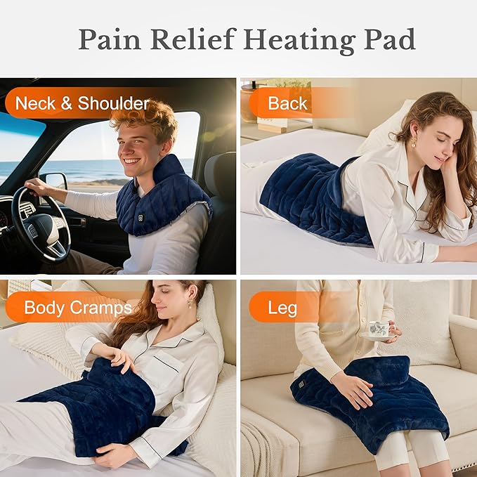Portable Cordless Heating Pad for Neck, Shoulders & Back - Rechargeable Battery Operated Heating Pad with 3 Heat Settings, Birthday Gift for Women, Weighted Neck Warmer for Pain Relief (Midnight Blue) - Bloomnest