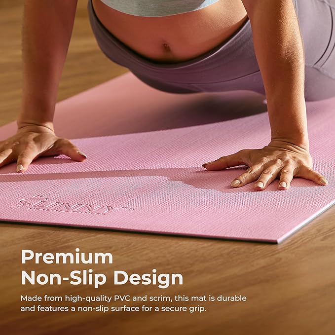 Sunny Health & Fitness Non-Slip Yoga Mat – Durable, Anti-Tear, Lightweight, Cushioned Support for Yoga, Pilates, Stretching Exercises, Meditation and Floor Workouts | Multiple Sizes & Colors - Bloomnest