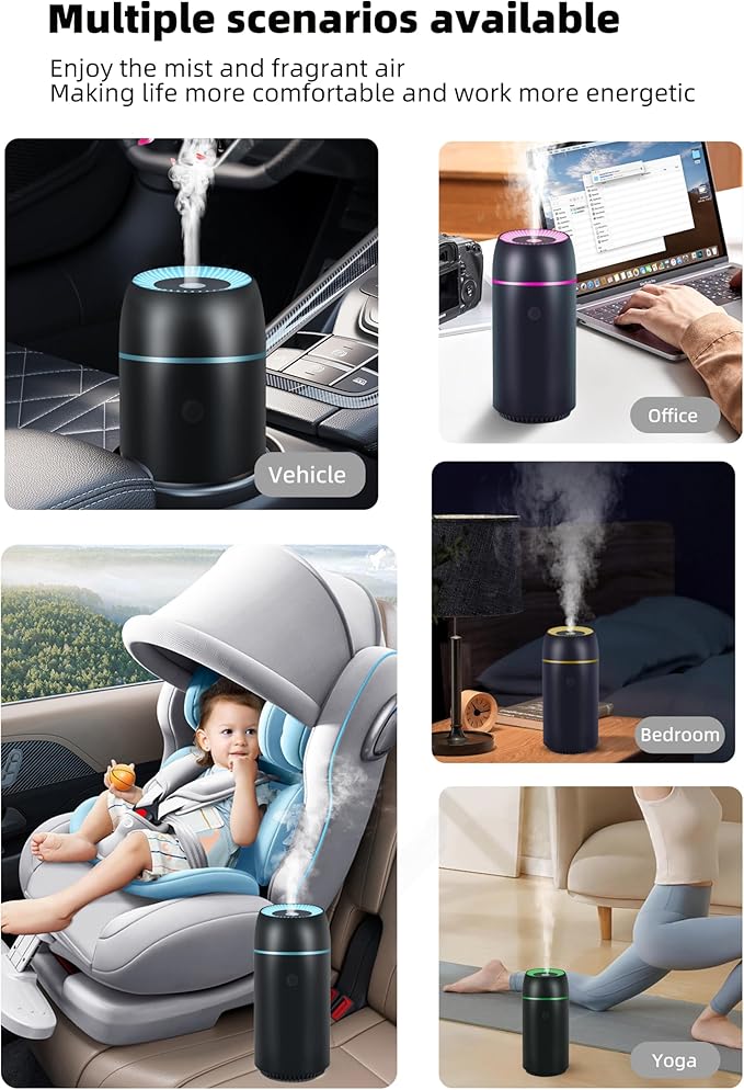 Car Diffuser for Essential Oils Portable Mini Ultrasonic Mist Humidifier 100ml USB Aromatherapy Diffuser Freshener with Colorful Lights for Small Space Home Office Bedroom (Black) - Bloomnest