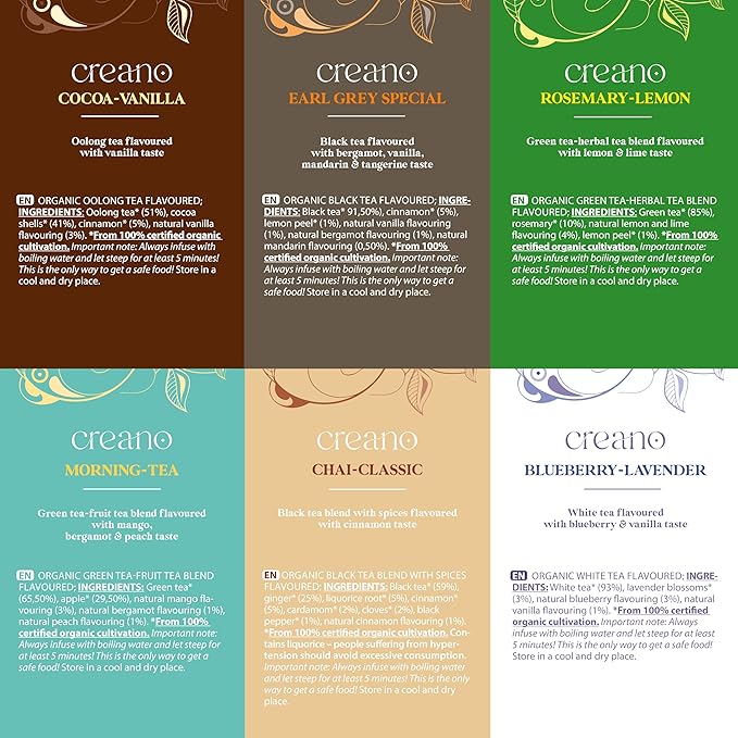 Creano Organic Tea Gift Set – 24 Organic Tea Bags in 6 Dreamy Varieties – 48 g* - Bloomnest