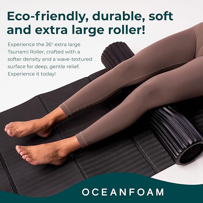 Oceanfoam Tsunami Roller (Black Marbled) - Soft, Textured Foam Roller for Physical Therapy, Back Pain, Excercise & Stretching - Wave Textured - Yoga, Athletics, Wellness - Extra-Large 26" x 5.9" - Bloomnest