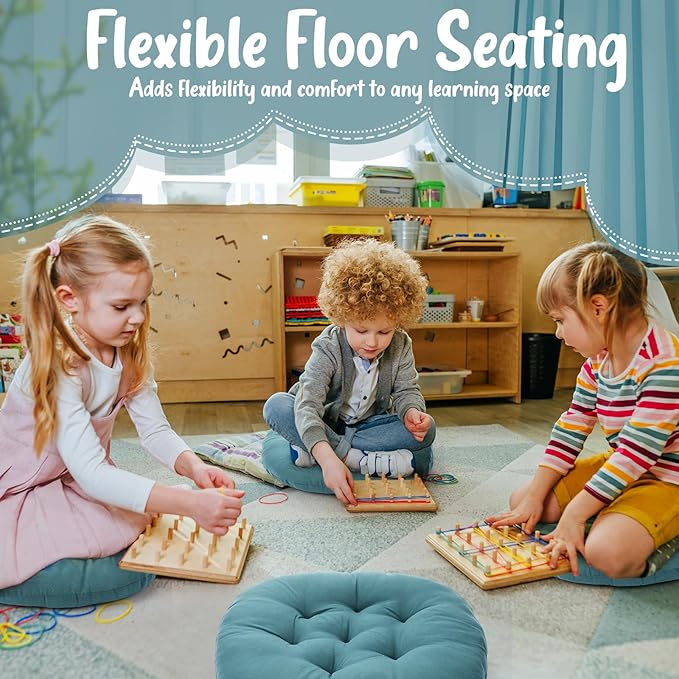 Fumete 12 Pcs Floor Pillows Cushions Seating 16 x 16 Inches Color Round Seat Reading Floor Chair Cushions for Kids Adults Classroom Home School Playing Supplies(Peacock Blue) - Bloomnest