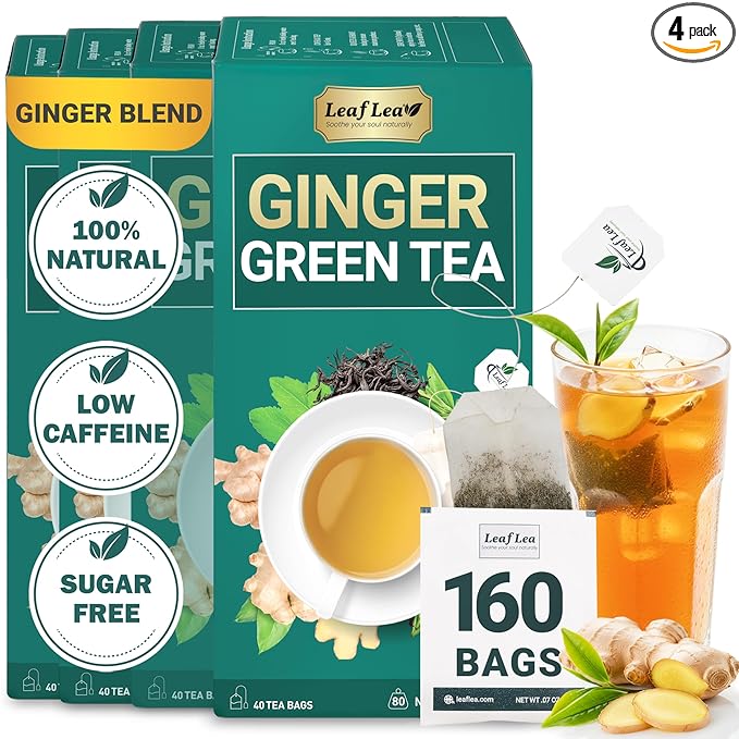 Premium Ginger Green Tea Bags Blend, Natural Green Tea with Ginger Tea Bags, Spicy and Warming Flavor Promotes Healthy Digestion, Ideal For Gift Box | 160 Tea Bags - Bloomnest