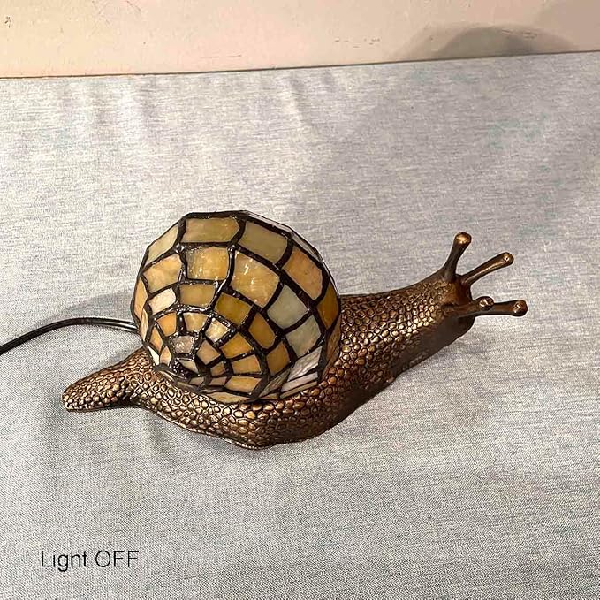 Bieye L10943 Land Snail Tiffany Style Stained Glass Accent Table Lamp for Home Decoration (Yellow, 10" D x 5" W x 5" H) - Bloomnest