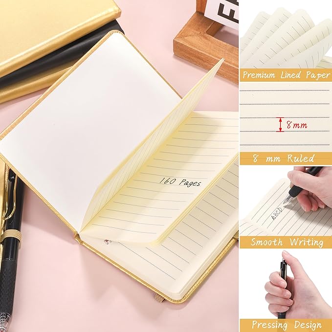Aodaer 50 Sets Graduation Gifts Pocket Notebook Journal with Pens, 160 Page, 3.5 x 5.5 Inch Mini Lined Journal Notebook A6 Leather Hardcover Notepad with Pen Holder for School Office, Black and Gold - Bloomnest