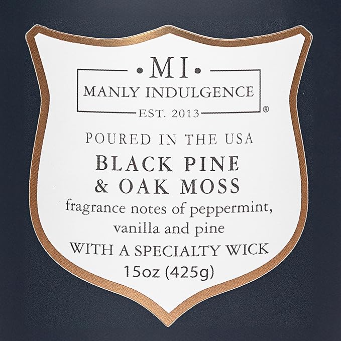 Manly Indulgence Black Pine Oakmoss Scented Candles for Men, 15 oz Wooden Wick, Premium Soy Blend Wax, 60H Burn, Candles for Home Scented - Made in The USA - Bloomnest