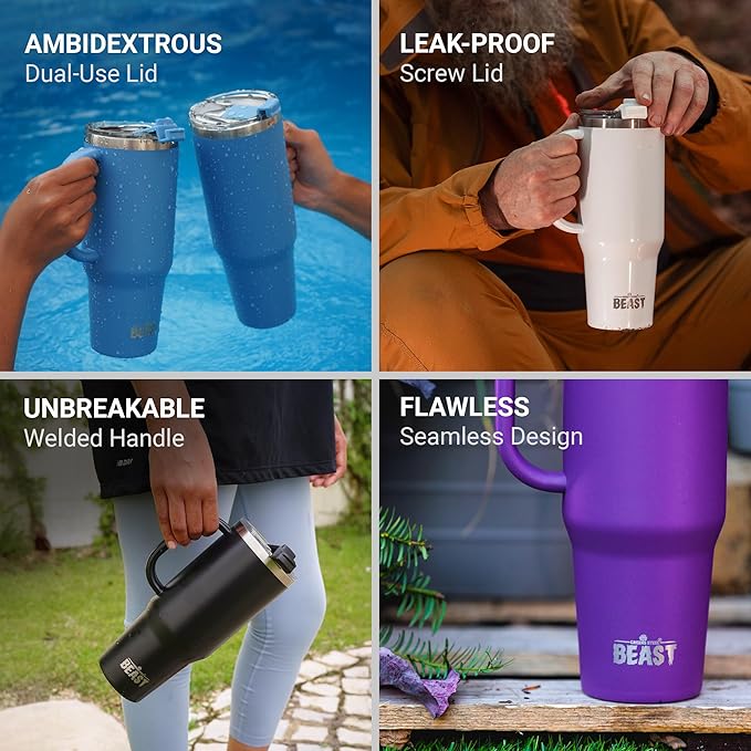 Beast 42 oz Tumbler Stainless Steel Vacuum Insulated Coffee Ice Cup Double Wall Travel Flask (Royal Blue) - Bloomnest
