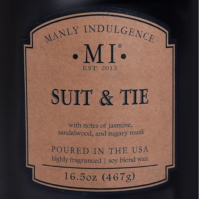 Manly Indulgence Suit & Tie Scented Candles for Men, 2 Wick, 16.5 oz, Premium Soy Blend Wax, 60H Burn, Candles for Home Scented - Made in The USA - Bloomnest