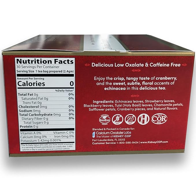 Veloxa™ Very Low Oxalate Tea (30 Pyramid Tea Bags, Devine Cranberry Low Oxalate Echinacea) - Bloomnest