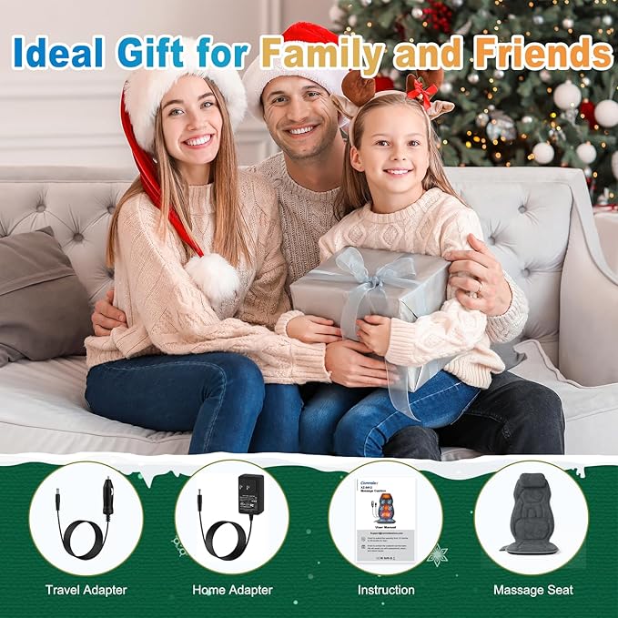 Back Massager with Heat, Full Body Massage Pad with Pillow Neck Support, Soft Plush Fabric Cover, Chair Massager with 3D Lumbar Truction and 8 Vibration Motors, Gifts for Dad Mom, Home Office Use - Bloomnest