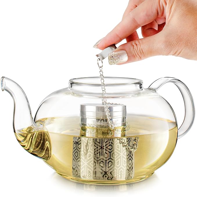 Teabloom Elegant Stainless Steel Loose Leaf Tea Infuser – Tea Connoisseur's Choice for White, Green, Oolong, Black, and Herbal Teas – Geometric Blossom Design – Large Size - Bloomnest