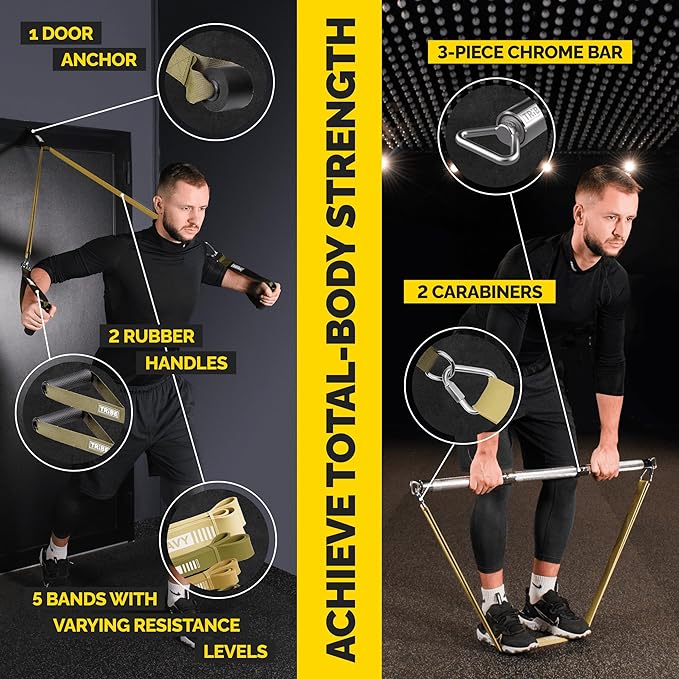 Long Resistance Bands for Working Out Men and Women - Set of 5 Pull-Up Bands, Rubber Handles and Door Anchor - Workout Bands Resistance for Men - Exercise Bands Resistance Bands Set - Bloomnest