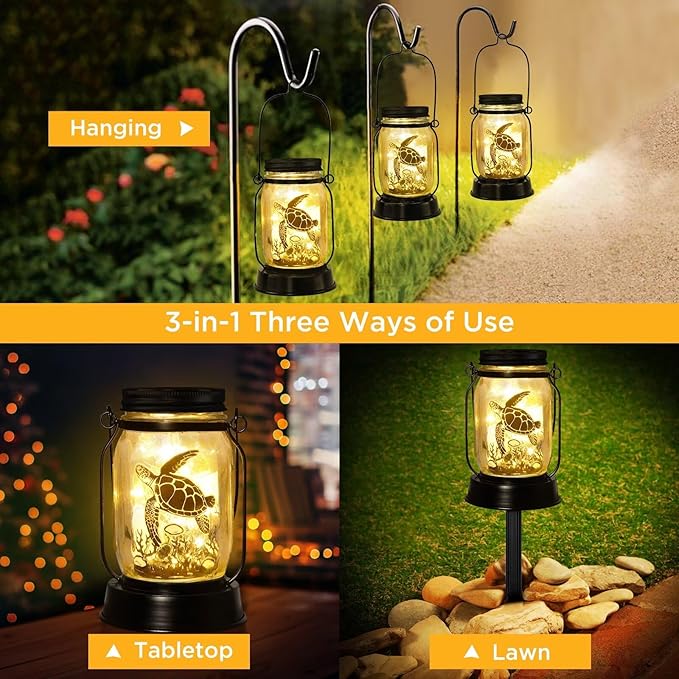 Sea Turtle Gifts for Women/Men Turtle Lovers Solar Lantern Mom Birthday, Mothers Day, Christmas Gifts, Solar Garden Decoration Outside for Yard, Patio,Backyard,Porch - Bloomnest