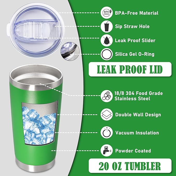 20 oz Tumbler Coffee Travel Tumblers Bulk with Lid Stainless Steel Double Wall Vacuum Insulated Mug Powder Coated Cups fit Car Cupholder for Hot and Cold - Green, 12Pack - Bloomnest