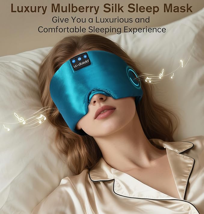 LC-dolida Luxurious Silk Soft Sleep Mask, Sleep Headphones with Bluetooth 5.4 for Side Sleeper, Total Blackout Eye Sleeping Mask for Women and Men, Ideal Gift for Restful Sleep, Travel(Dark Green) - Bloomnest