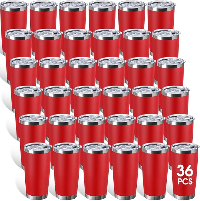 Sieral 36 Packs Stainless Steel Tumbler Bulk with Lid Vacuum Double Wall Insulated Travel Coffee Mug Powder Coated Tumbler Cup for Graduation Wedding Christmas Birthday Party(Red, 20 oz) - Bloomnest