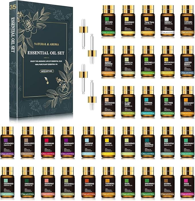 35PCS Aromatic Essential Oils Gift Set – Perfect for Candle Making, Humidifiers, Diffusers, and Burners – Long-Lasting Scents. - Bloomnest