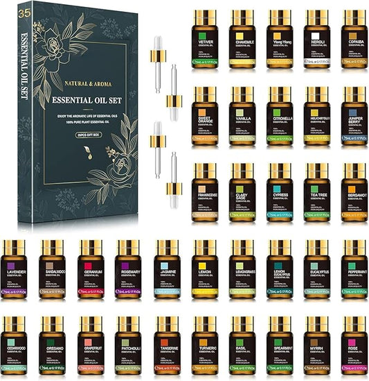 35PCS Aromatic Essential Oils Gift Set – Perfect for Candle Making, Humidifiers, Diffusers, and Burners – Long-Lasting Scents. - Bloomnest