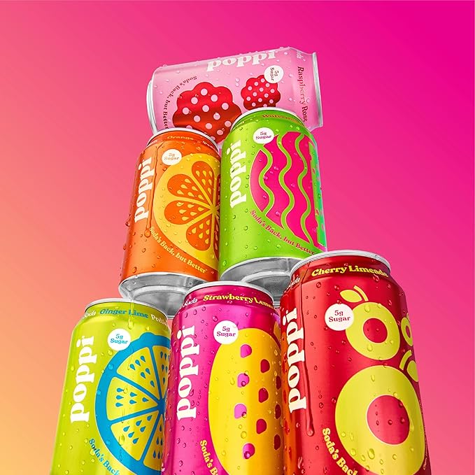 Poppi Sparkling Prebiotic Soda Beverage with Apple Cider Vinegar, Seltzer Water and Fruit Juice, Fun Favorites Variety Pack, 12 Fl Oz, Pack of 12, Packaging May Vary - Bloomnest