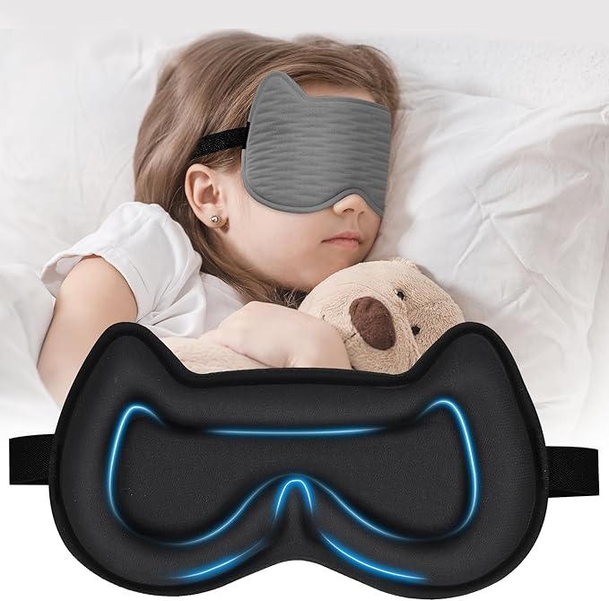 3D Kids Sleep Eye Mask: 3D Contoured Cup Sleeping Masks, Blindfold Sleep Eye Cover with Adjustable Strap, Memory Foam Lightweight Night Eyeshade for Boys Girls Teens (Gray) - Bloomnest