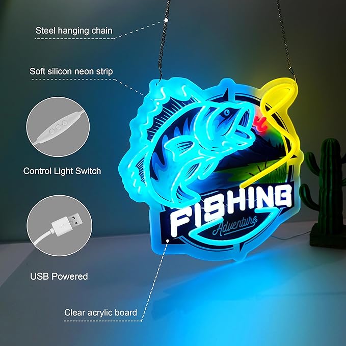 Fishing Neon Sign,Innovative Integral Forming Process,With Dimmable Switch For All Holiday Party and Home Decoration - Bloomnest