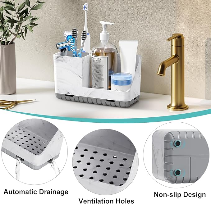 Toothbrush Holders for Bathroom Countertop, Kids Electric Toothbrush and Toothpaste Holder, Bathroom Accessories Vanity Organizer, Bathroom Organizers and Storage (Grey Marble Grain) - Bloomnest