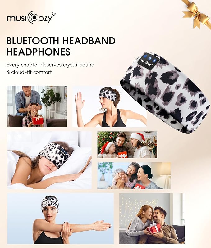 MUSICOZY Sleep Headphones Bluetooth 5.4 Headband, Wireless Earphones Music Sleep Earbuds Sleeping Eye Mask with HD Stereo Speakers for Workout Running Travel Yoga, Ideal Gifts for Women Men - Bloomnest
