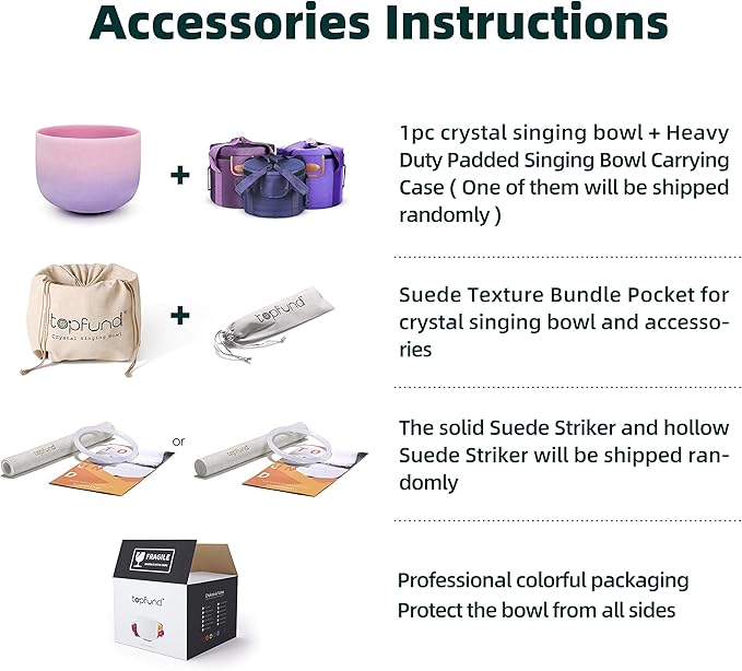 TOPFUND Pink Purple F Note Crystal Singing Bowl 10 inch Heart Chakra with Heavy Duty Carrying Case and Suede Mallet - Bloomnest