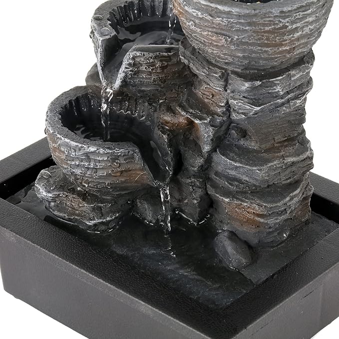 Crystal Ball Tabletop Water Fountain with LED Lights - 3-Tier Indoor Waterfall Feature for Relaxation, Natural Humidifier for Home and Office Decor, 10''X9''X6.9