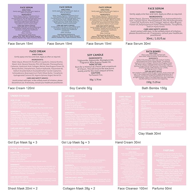 Rose Facial Skin Care Set, 33 Pcs Bath & Body Spa Basket for Women, Beauty Care Kit, Sheet Mask, Makeup Bag, Face Serum, Bath Bomb, Perfume, Christmas, Mother Day, Valentine's, Birthday, Baby Shower - Bloomnest