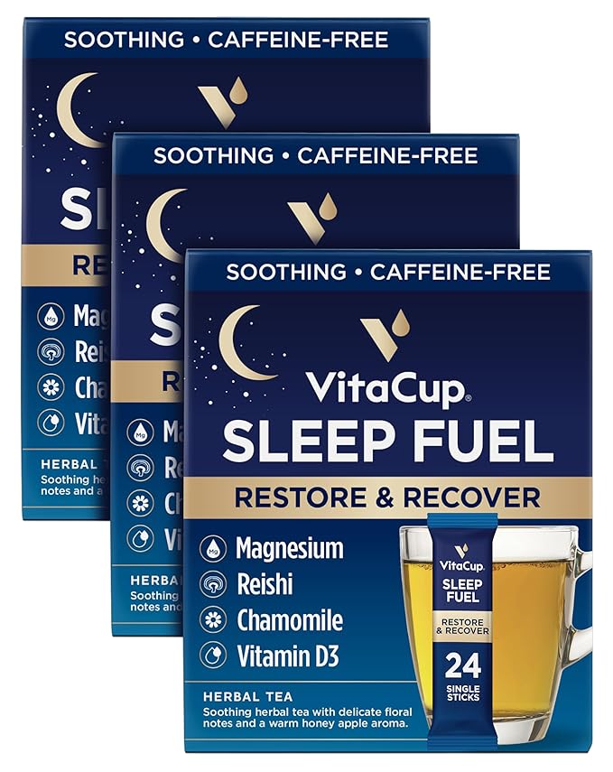 VitaCup Sleep Fuel Instant Tea Packets for Deep REM Sleep, Relax & De-Stress w/Chamomile Tea, Magnesium, Vitamin D3, Coconut Water, Coconut Milk, Potassium, Calming Tea for Full Body Relaxation, 72Ct - Bloomnest