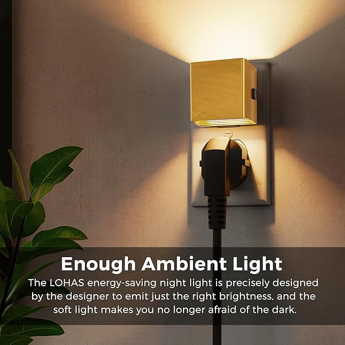 L LOHAS LED Night Light,Night Lights Plug into Wall,[2-Pack] Dimmable Night Light with Light Sensor,3000K Warm White,Gold Nightlight for Bathroom Hallway Kitchen - Bloomnest