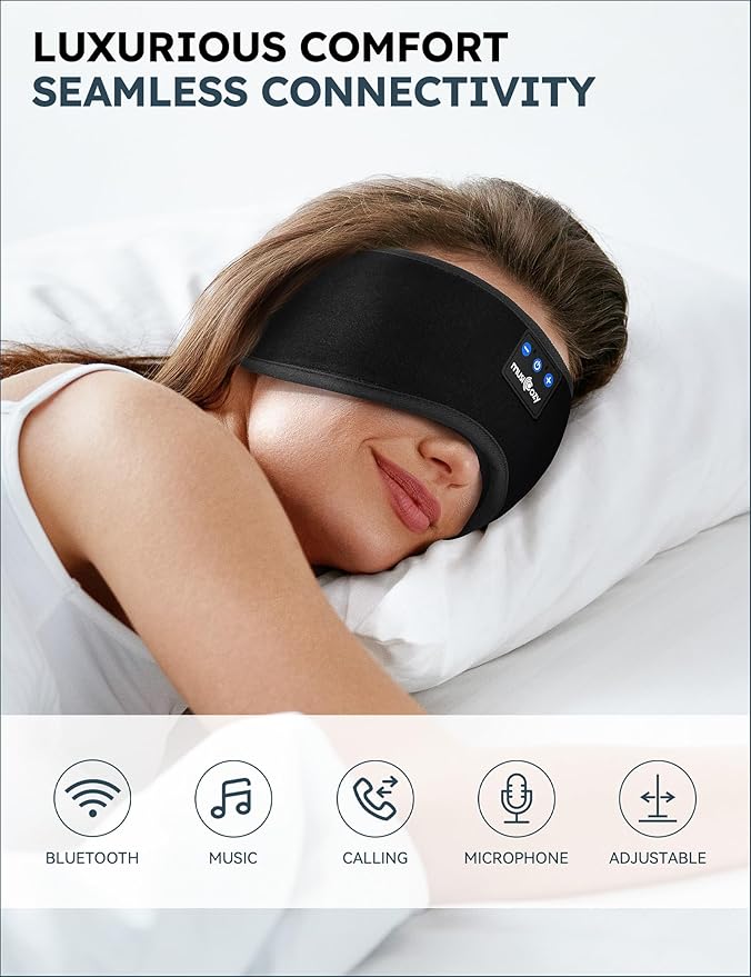 MUSICOZY Sleep Headphones, Bluetooth 5.4 Sleep Mask Headband Headphones Sleeping Eye Mask, Wireless Music Earbuds Earphones with HD Stereo Speakers for Side Sleepers, Cool Gadgets Unique Gift - Bloomnest