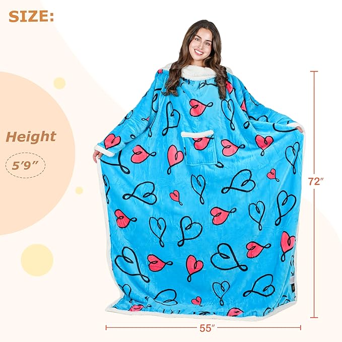 Tirrinia Sherpa Wearable Blanket With Sleeves, Full Body Throw Reading Wrap TV Blankets - Bloomnest