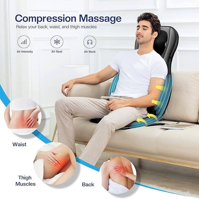 COMFIER Shiatsu Neck Back Massager with Heat,2D/3D Massage Chair Pad with App Control,Deep Tissue Kneading Massage Chair Pad with Compression,Chair Massager for Full Body,Gifts for Mom,Dad, Black - Bloomnest