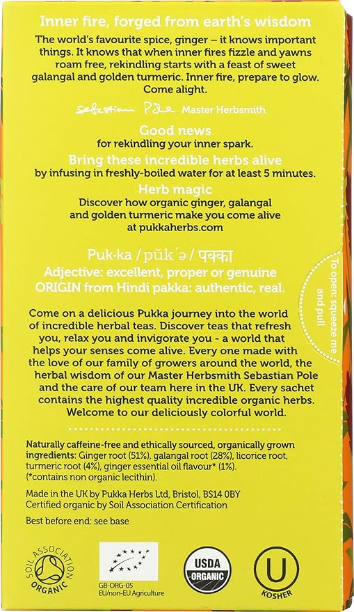 Pukka Organic Herbal Tea Ginger Herbal Teas Three Ginger Tea with Galangal & Turmeric 20 Tea Bags (Pack of 2) - Bloomnest
