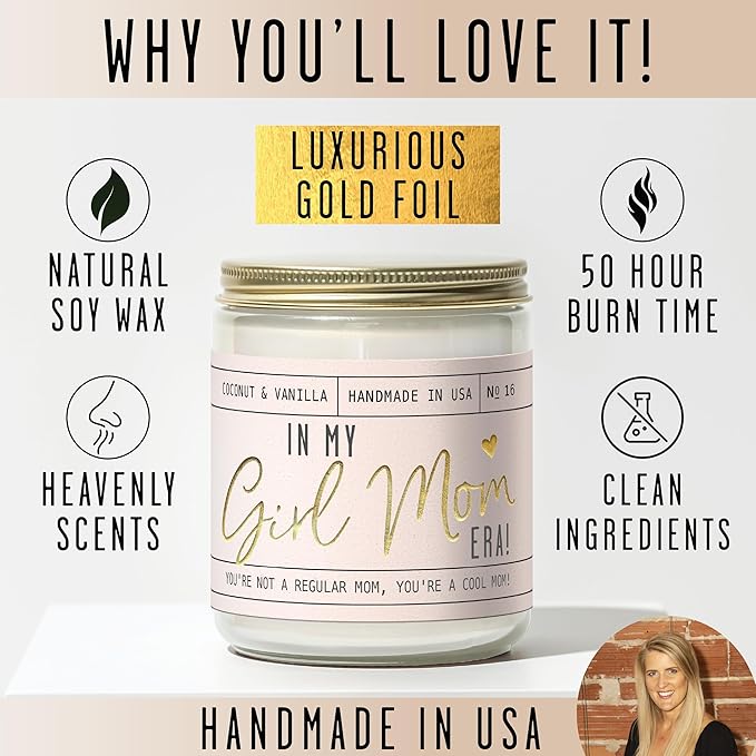 Girl Mom Gifts for Mothers Day - 'in My Girl Mom Era' Soy Candle, w/Vanilla & Coconut I It's a Mama I 50Hr Burn, Made in USA - Bloomnest