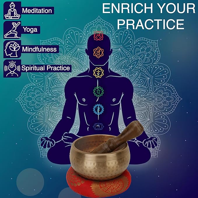 Tibetan Singing Bowls Set - Meditation Sound Bowl Stress Relief Tool and Spiritual Decor for Yoga Mindfulness, Healing & Chakra balancing Relaxation by Himalayan 3.5" Marubhumi