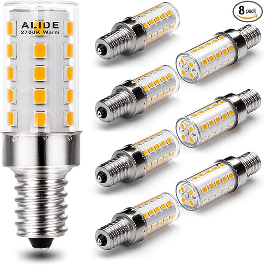 ALIDE E12 40 Watt Equivalent LED Bulbs,2700K Warm White,E12 T6 C7 4W LED Candelabra Bulb for Ceil Fan Light Chandelier Pendant Lighting Salt Lamp,450lm,Non-dimmable,8 Pack - Bloomnest
