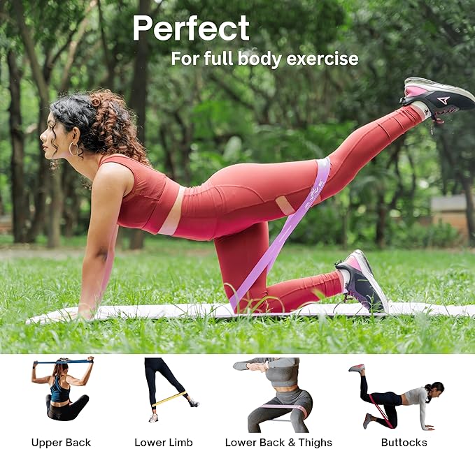 Resistance Bands Set for Women & Men –12" Heavy Duty Natural Rubber Exercise Loop Bands for Legs, Glutes, Strength Training, Stretching, Physical Therapy, Home Workouts-Pack of 5 with Carry Pouch - Bloomnest
