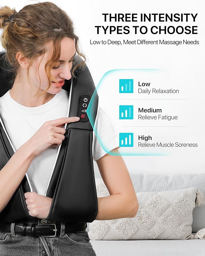 ALLJOY Neck Massager for Pain Relief Deep Tissue with Heat, 3D Kneading Shiatsu Neck and Back Massager for Shoulder Full Body Home Office Car Use, Christmas Gifts for Dad Men Mom Women - Bloomnest
