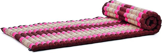 Leewadee - Foldable Floor Mattress - Japanese Roll Up Futon -Trifold Tatami Mat- Guest Floor Bed - Camping Mattress - Thai Massage Mat, Kapok Filled, 75 x 28 inches, Auburn Pink - Bloomnest