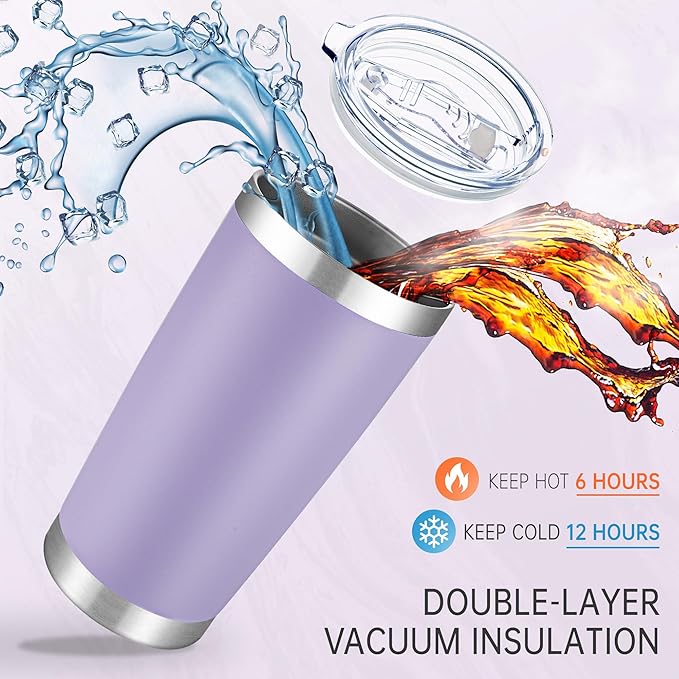 20 oz Tumblers Bulk Stainless Steel Tumbler with Lid Double Wall Vacuum Insulated Coffee Mug 20oz Powder Coated Cup for Hot and Cold Drinks, Purple, 6 pack - Bloomnest