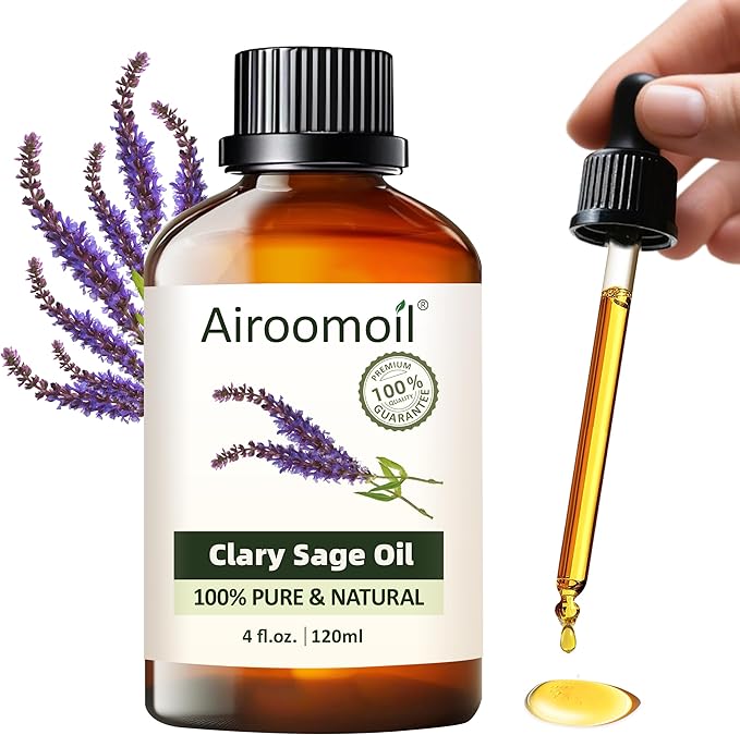 Clary Sage Essential Oil 4 fl oz, 100% Pure Clary Sage Oil with Herbal and Soft Floral Aroma for Diffuser Use, Aromatherapy Suitable for DIY Blends, Everyday Scent Experiences Airoomoil
